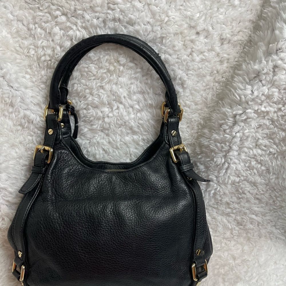 Michael Kors Black Pebble Leather Satchel with gold tone hardwares and accents. - Picture 4 of 16